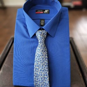 (Set of 2 Shirts) JF J.Ferrar Stretch Slim Fit Dress Shirts w/Tie Sz L